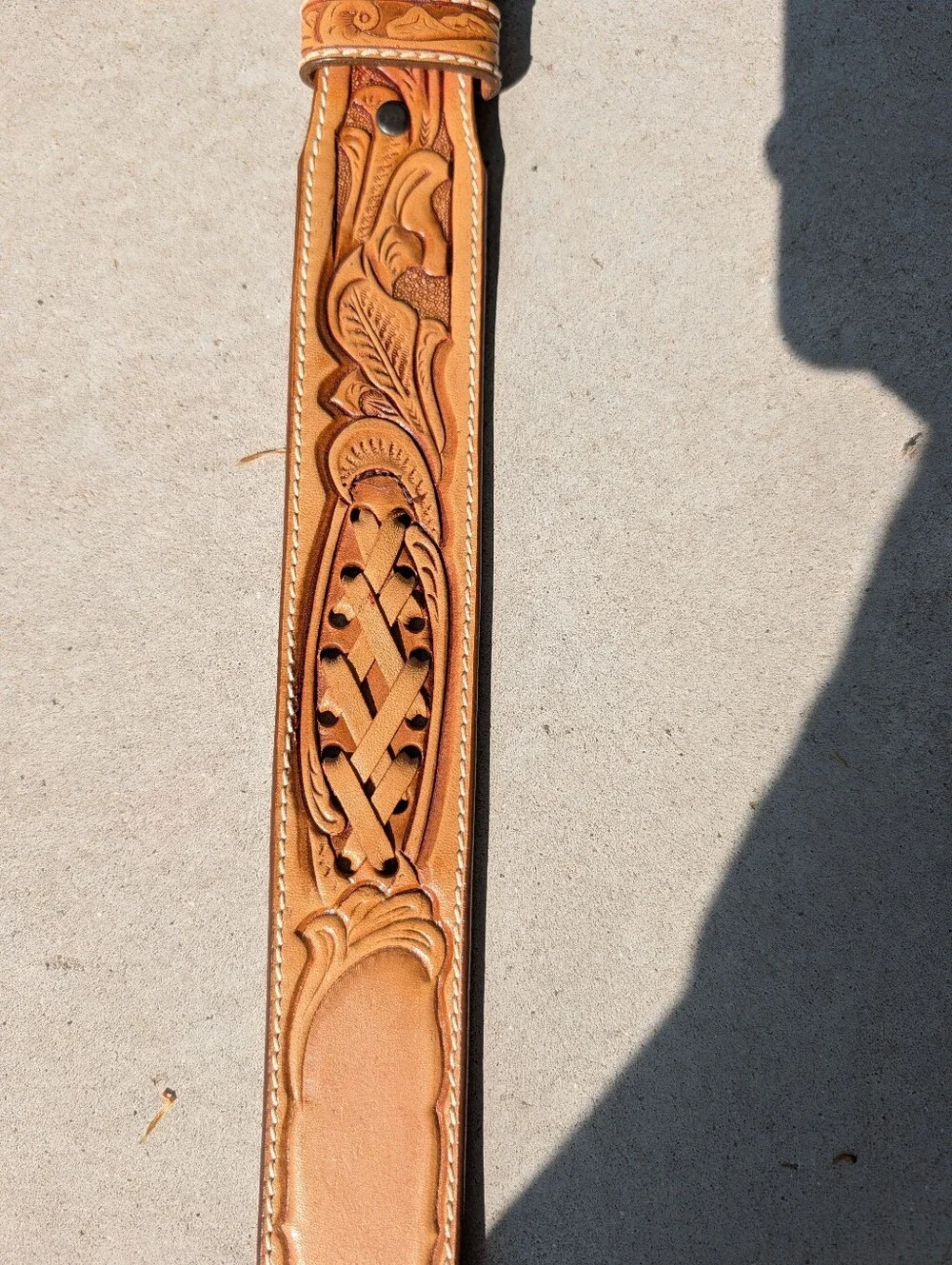 Vintage Larry Mahan Floral Tooled Leather Braided Laced Western Light Oil USA